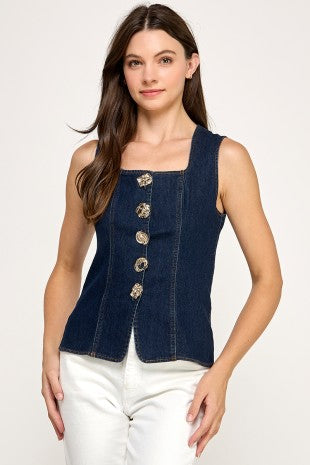 Denim Button Top