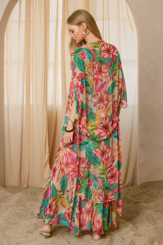 Hibiscus garden kimono top