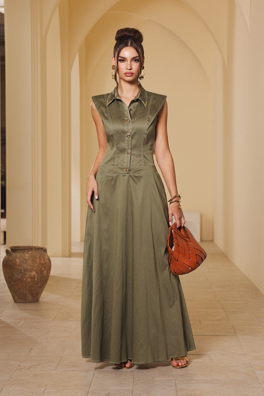 Sculpted Olive Dress