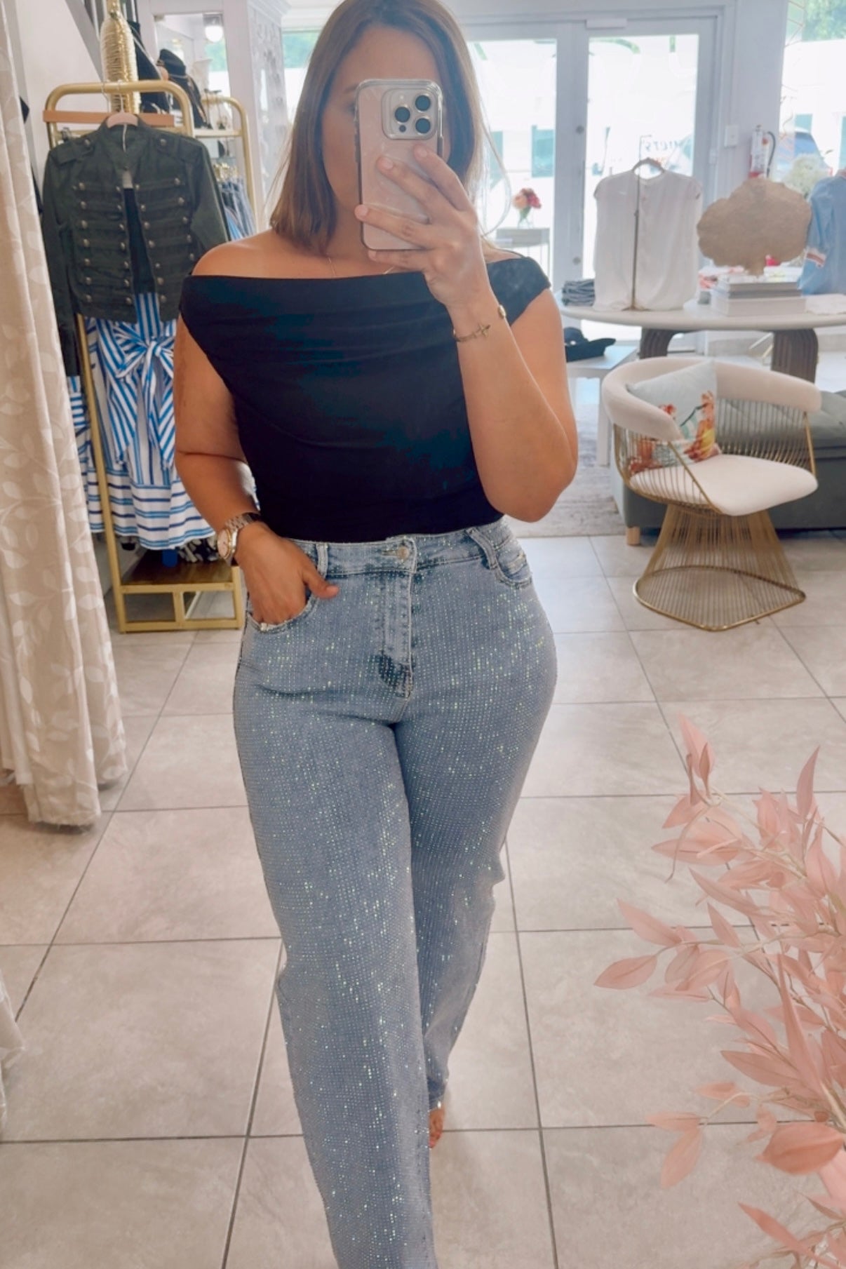 Rhinestone Barrel Jean