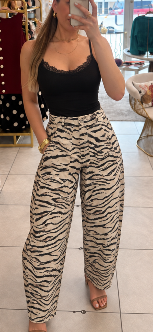 Wild print barrel pant