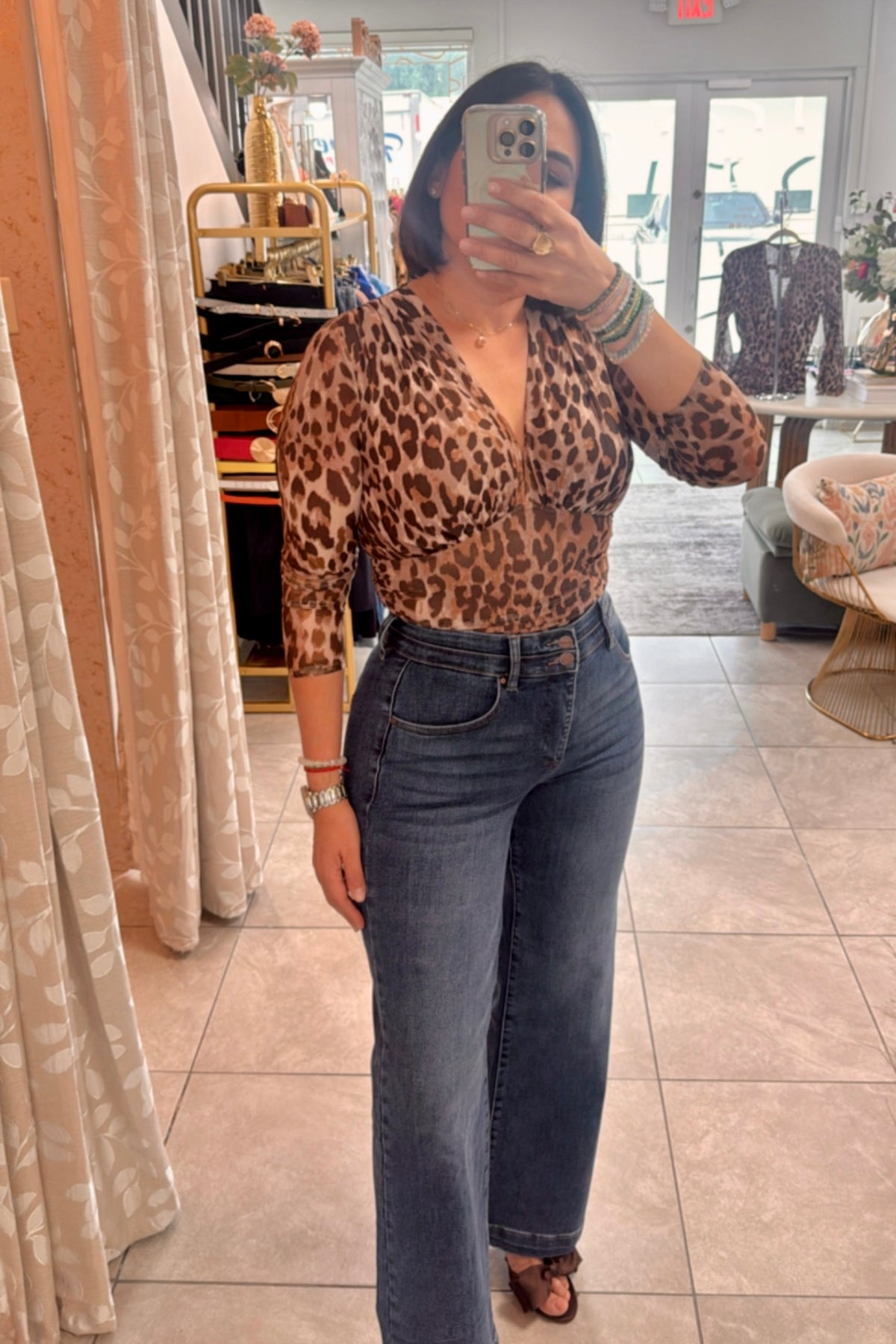 Leopard mesh top