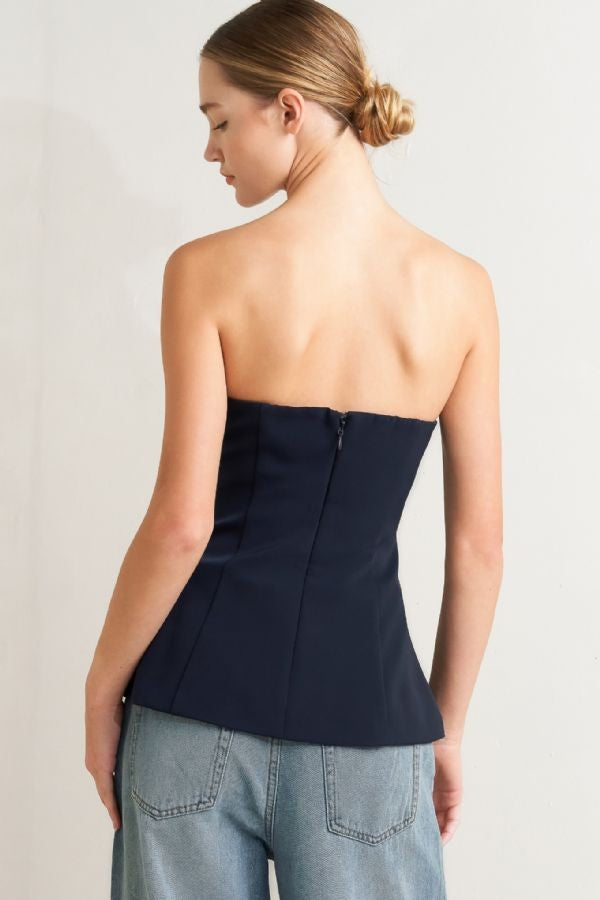 Navy Strapless Top