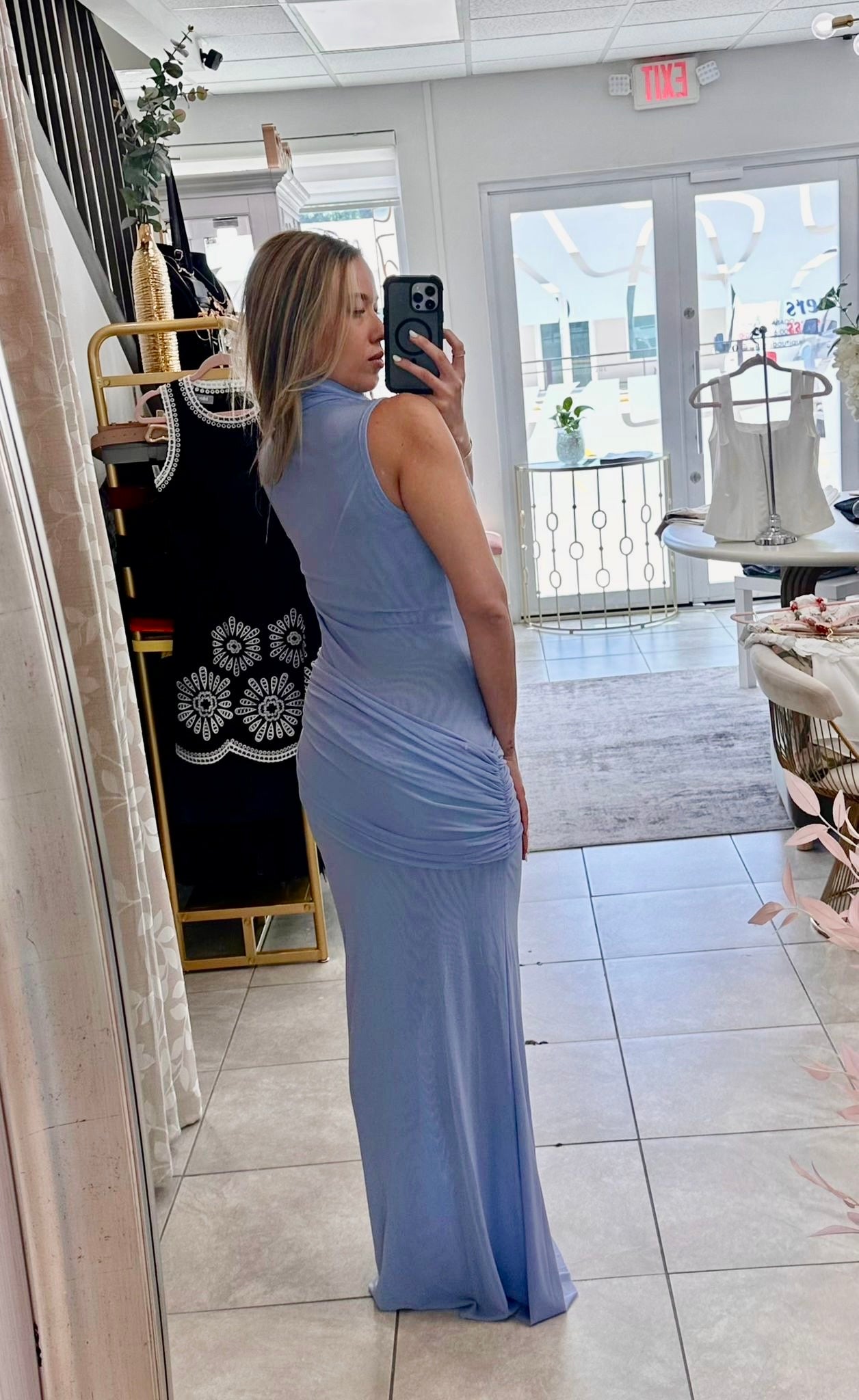 Sky blue cowl maxi