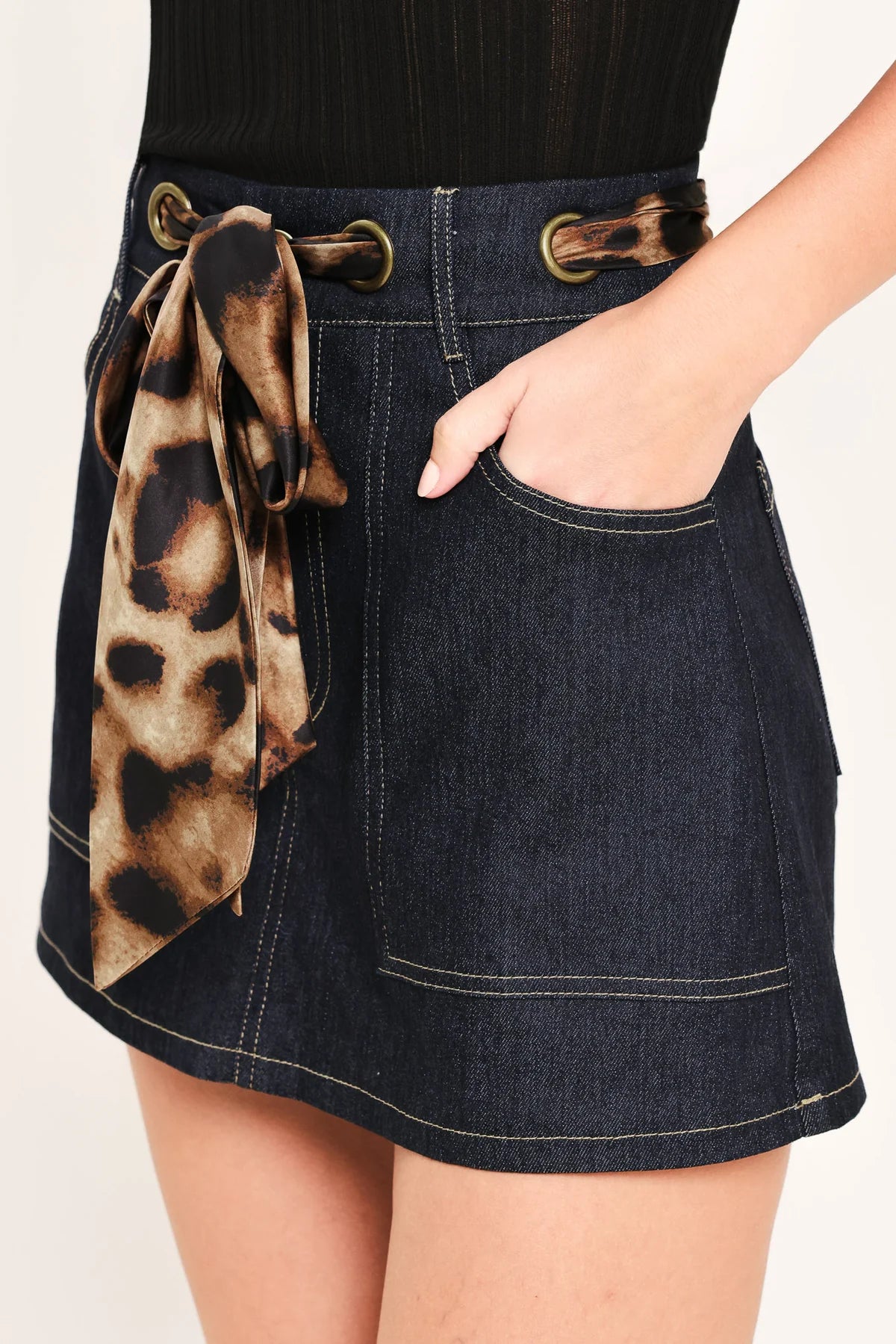 Leopard tie Denim Skort