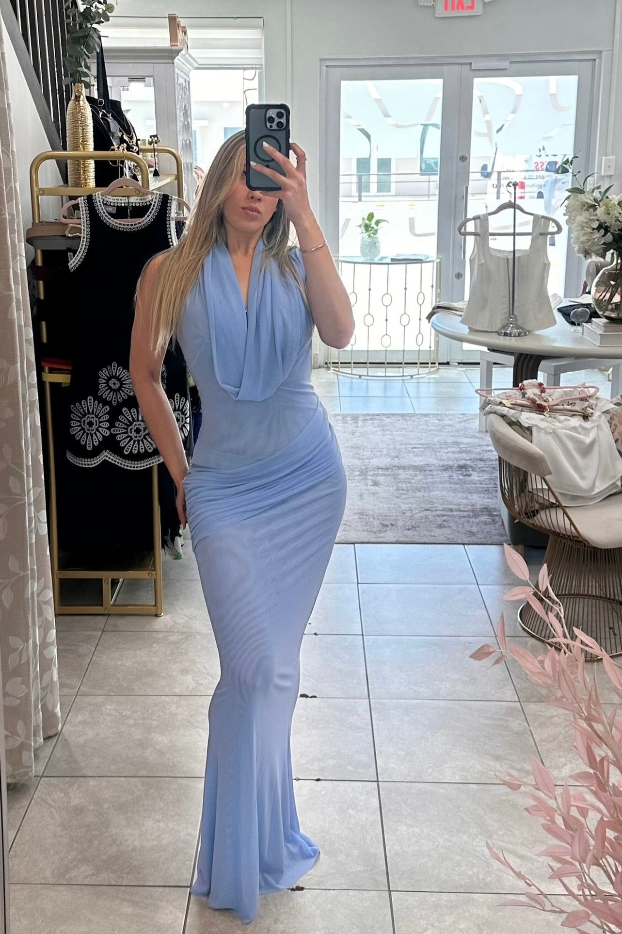 Sky blue cowl maxi