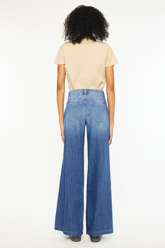 Pleat wide leg jean