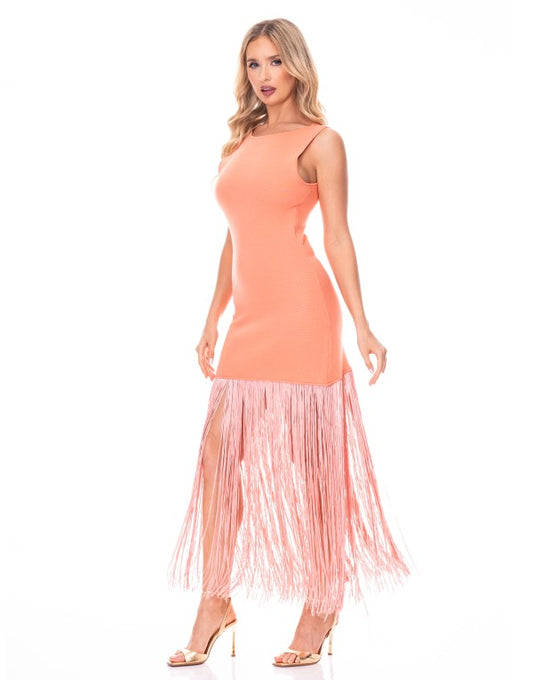 Coral Fringe Dress