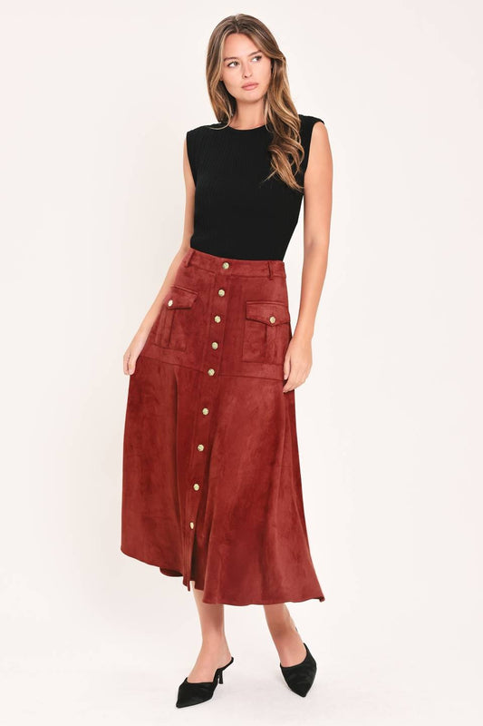 Brick faux suede skirt