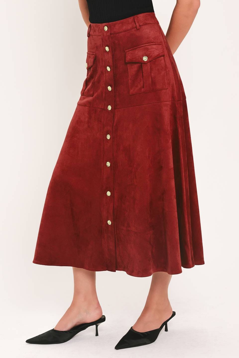 Brick faux suede skirt