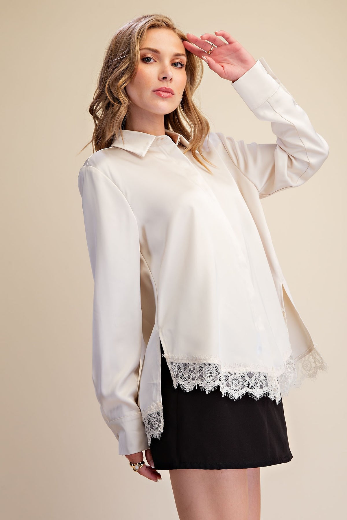Lace Satin Effect Blouse