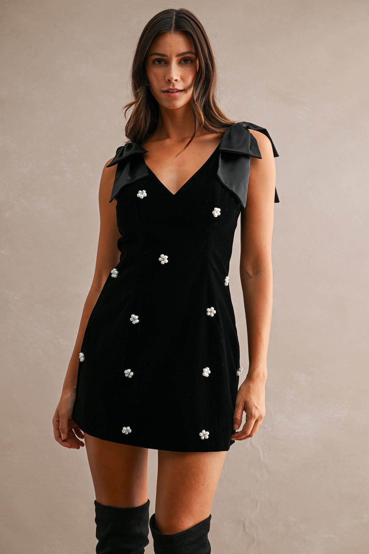 Velvet Jewel Bow Dress