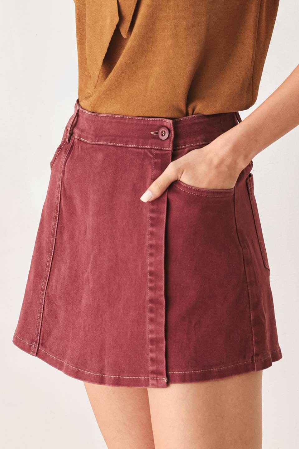 Wine Denim Skort