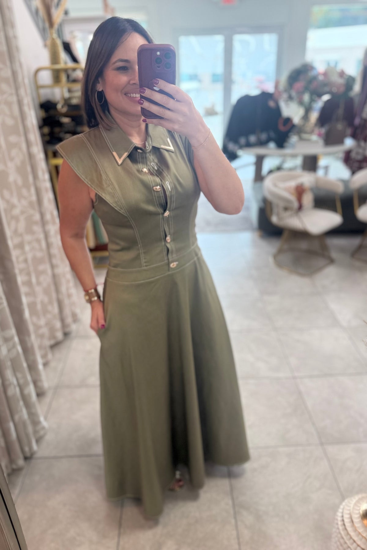 Sculpted Olive Dress