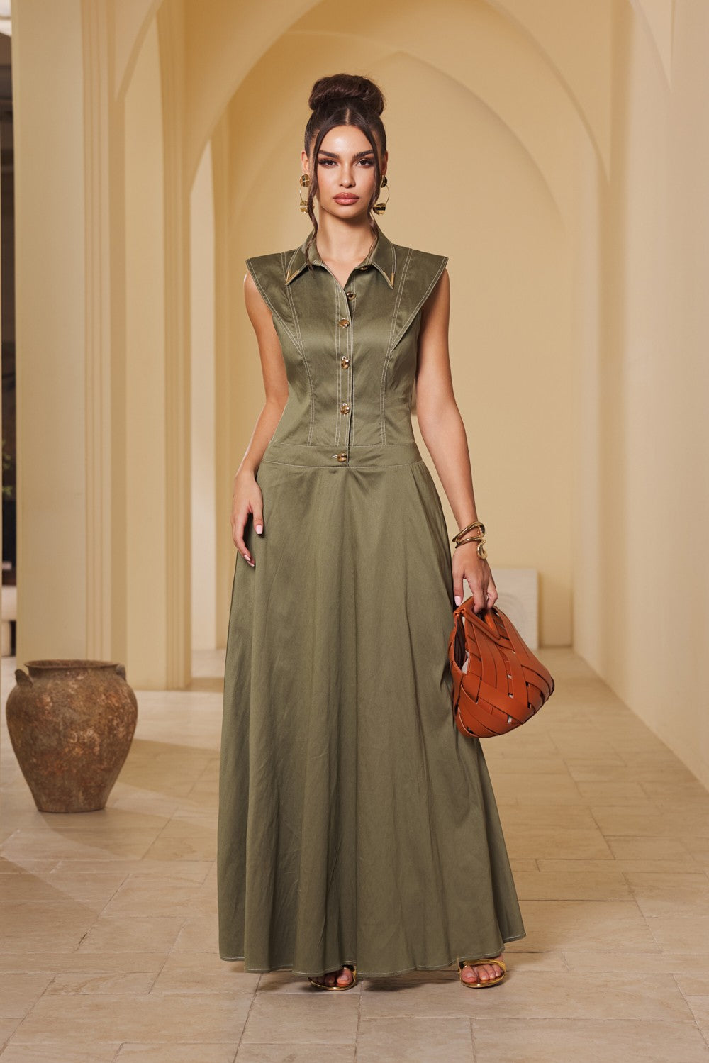 Sculpted Olive Dress