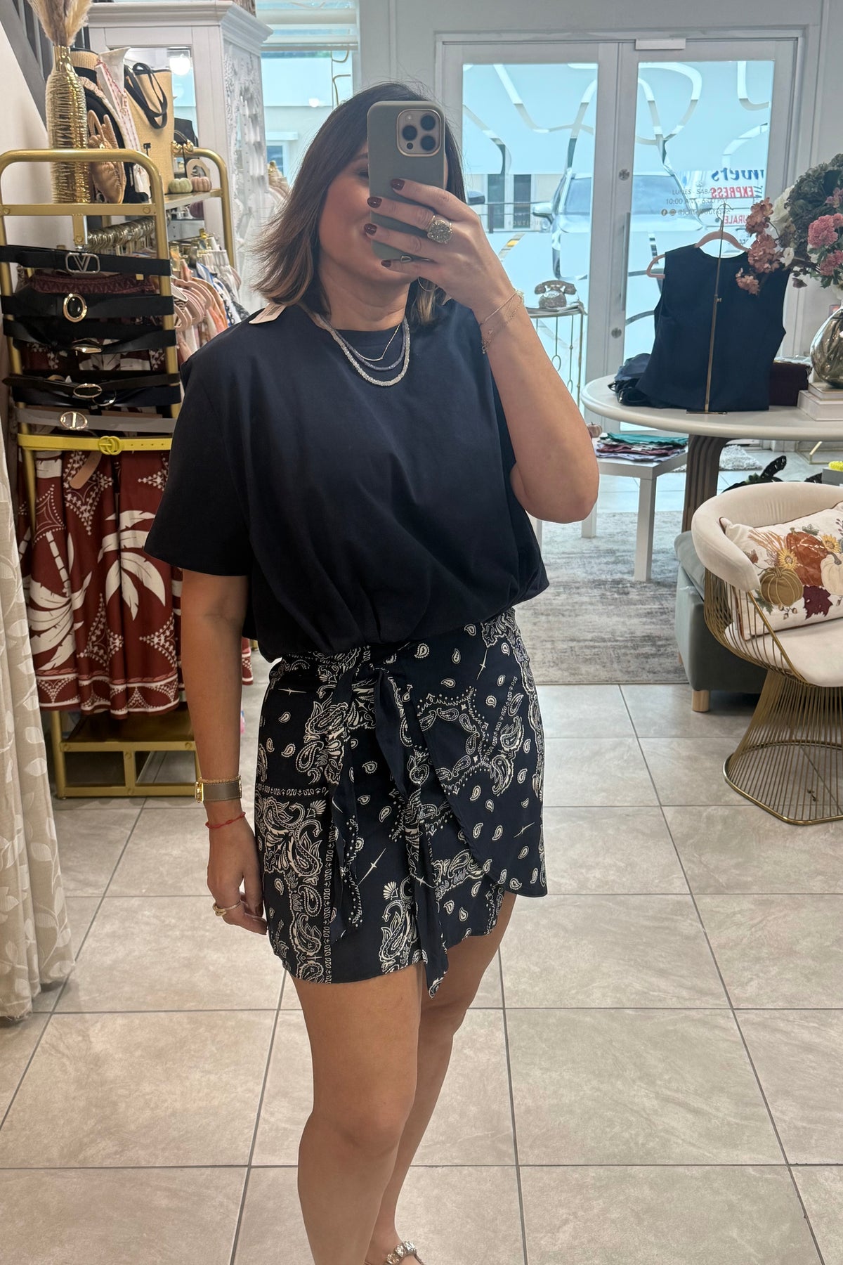 Navy Paisley Skirt