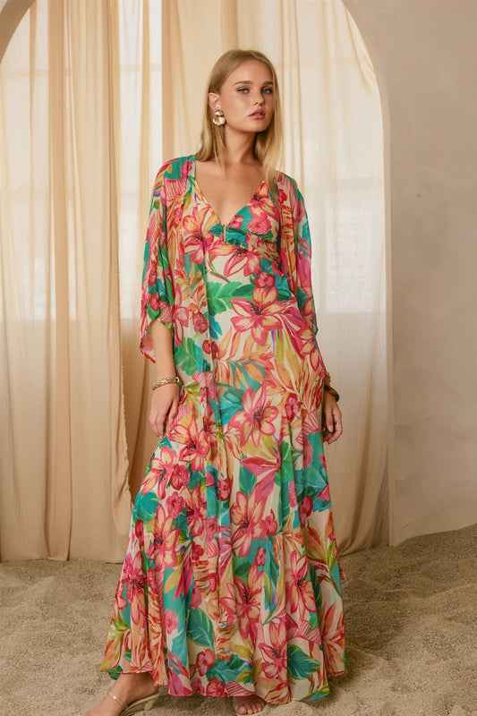 Hibiscus garden kimono top