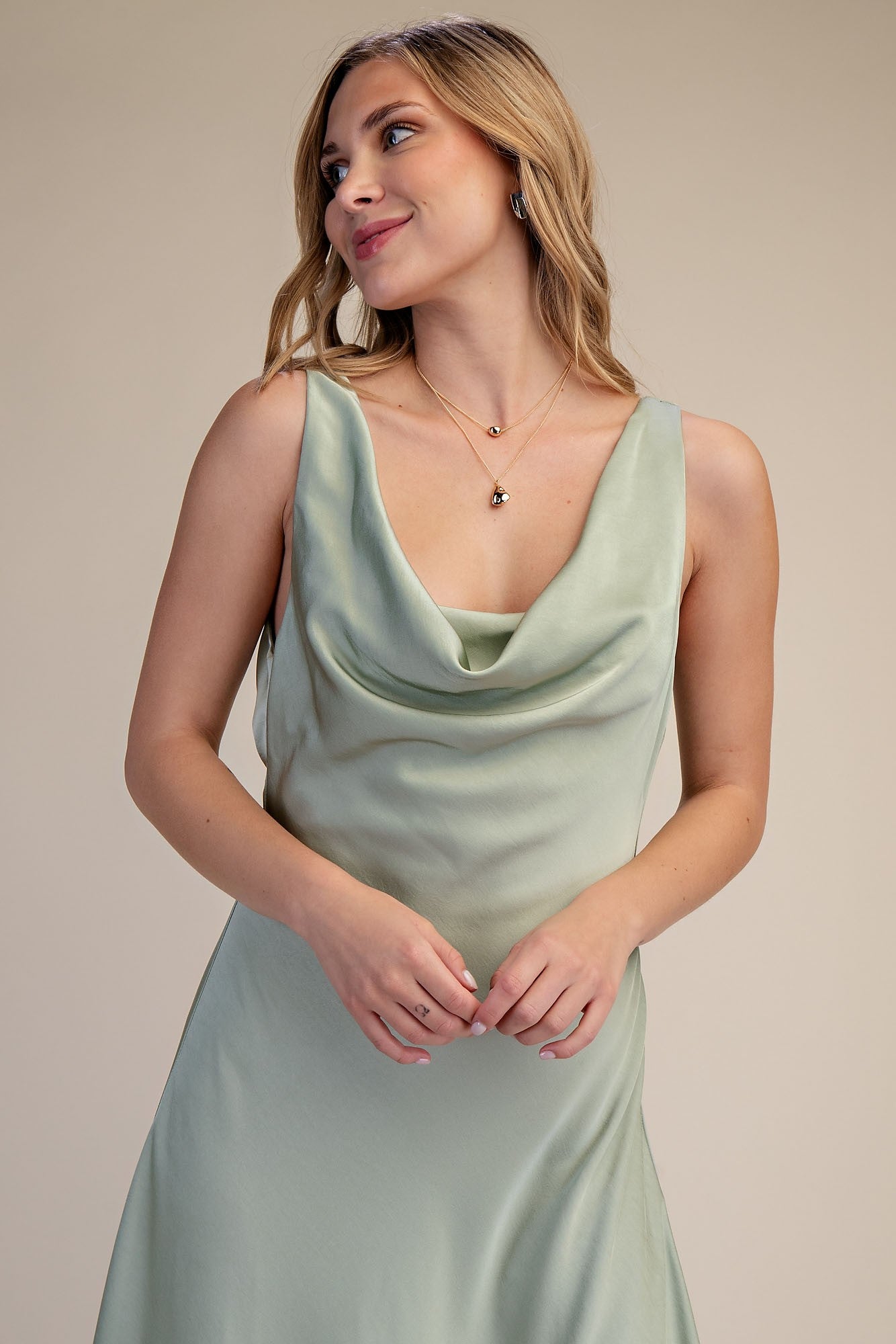 Sage satin dress