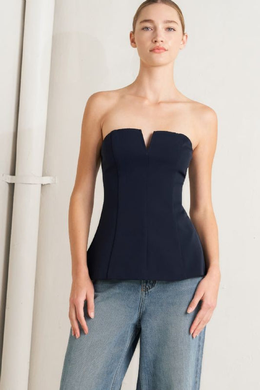 Navy Strapless Top