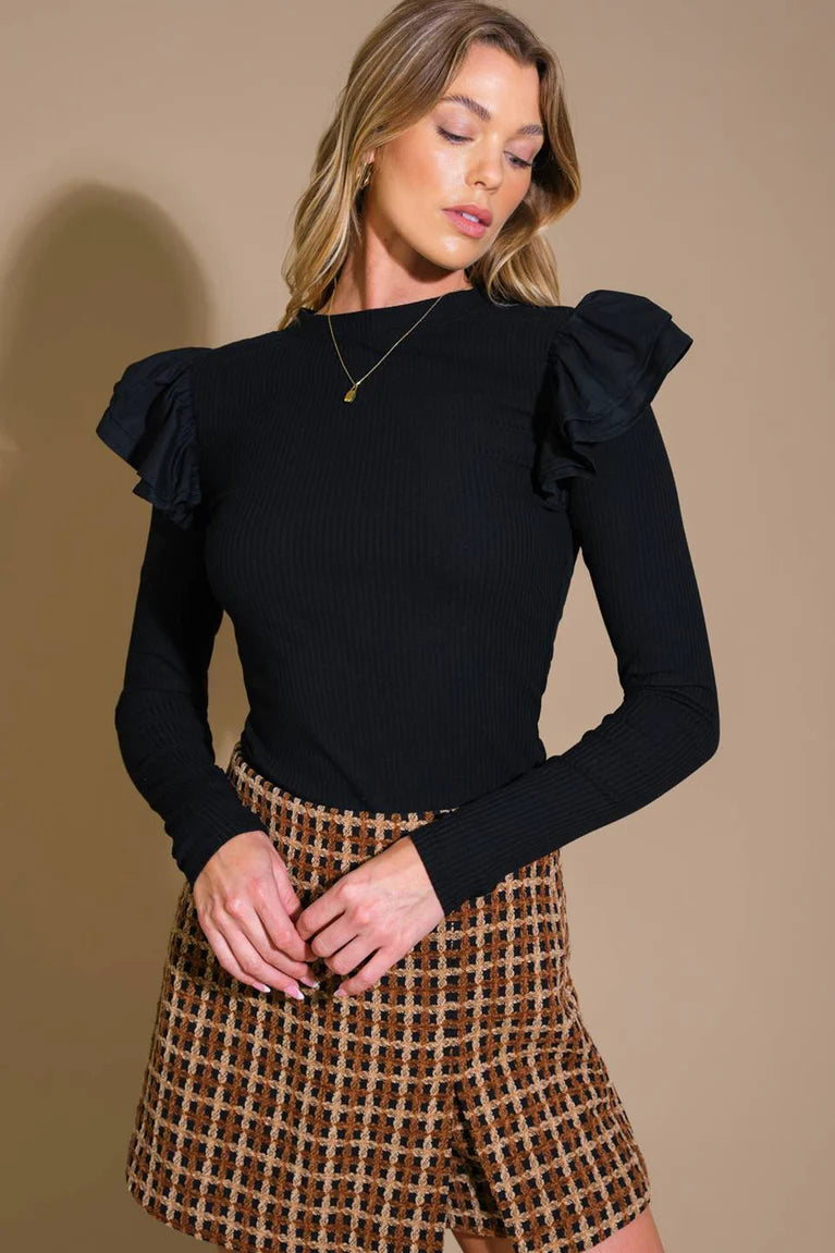 Black ruffle top