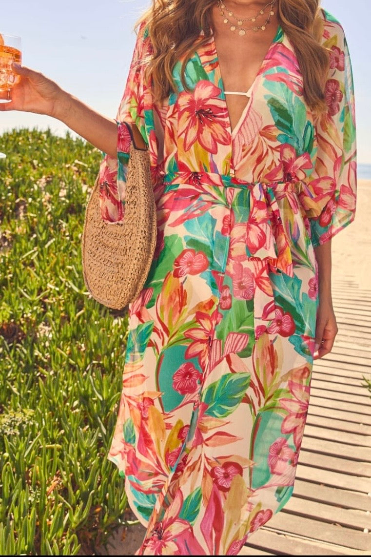 Hibiscus garden kimono top