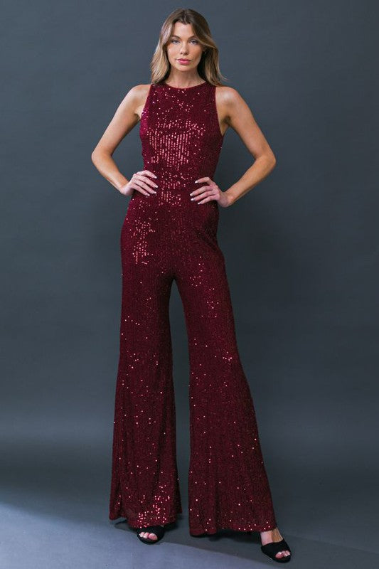 Burgundy Sequin Jumpsuit