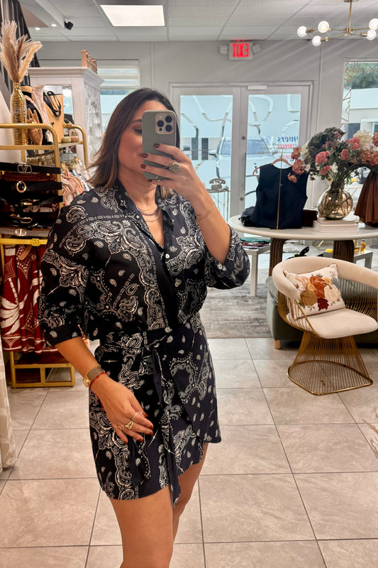 Navy Paisley Top
