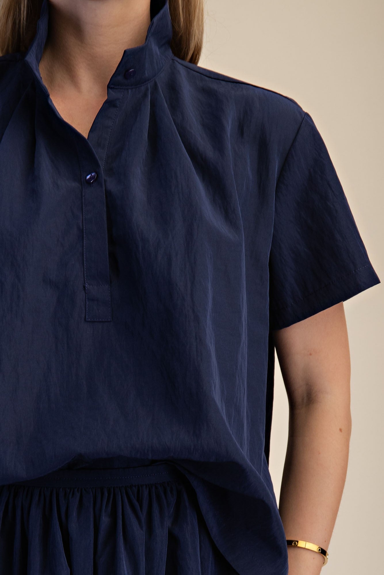 Navy Stand Collar Top