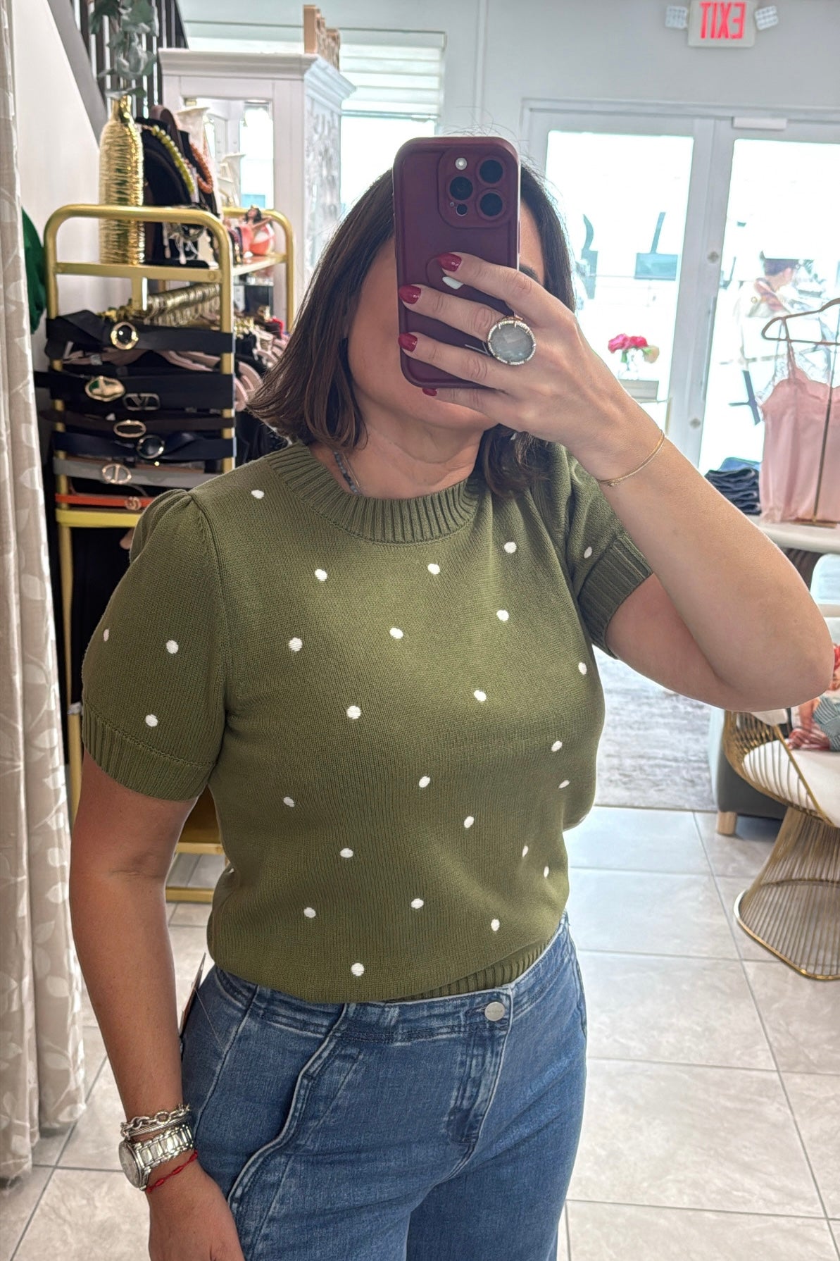 Olive dot sweater top