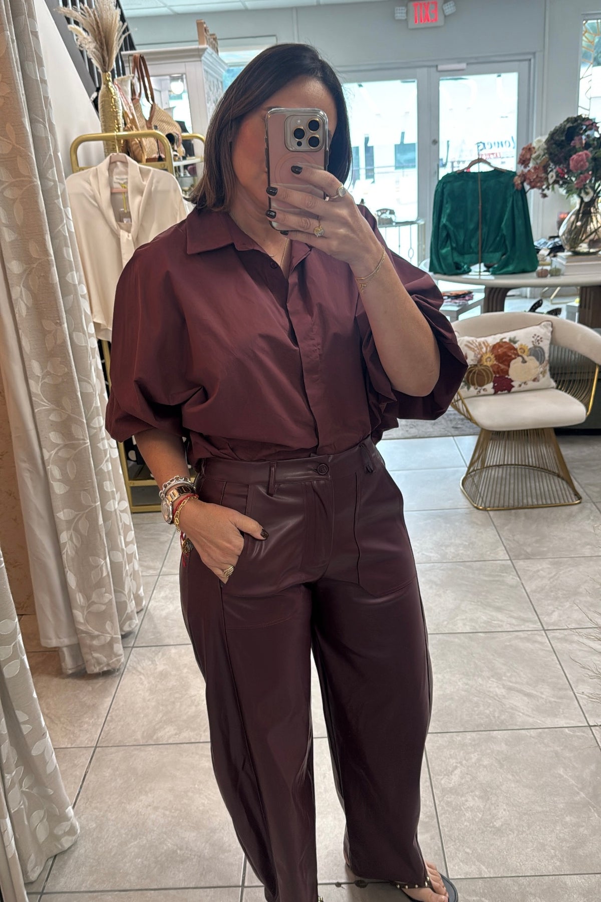 Leather barrel pant