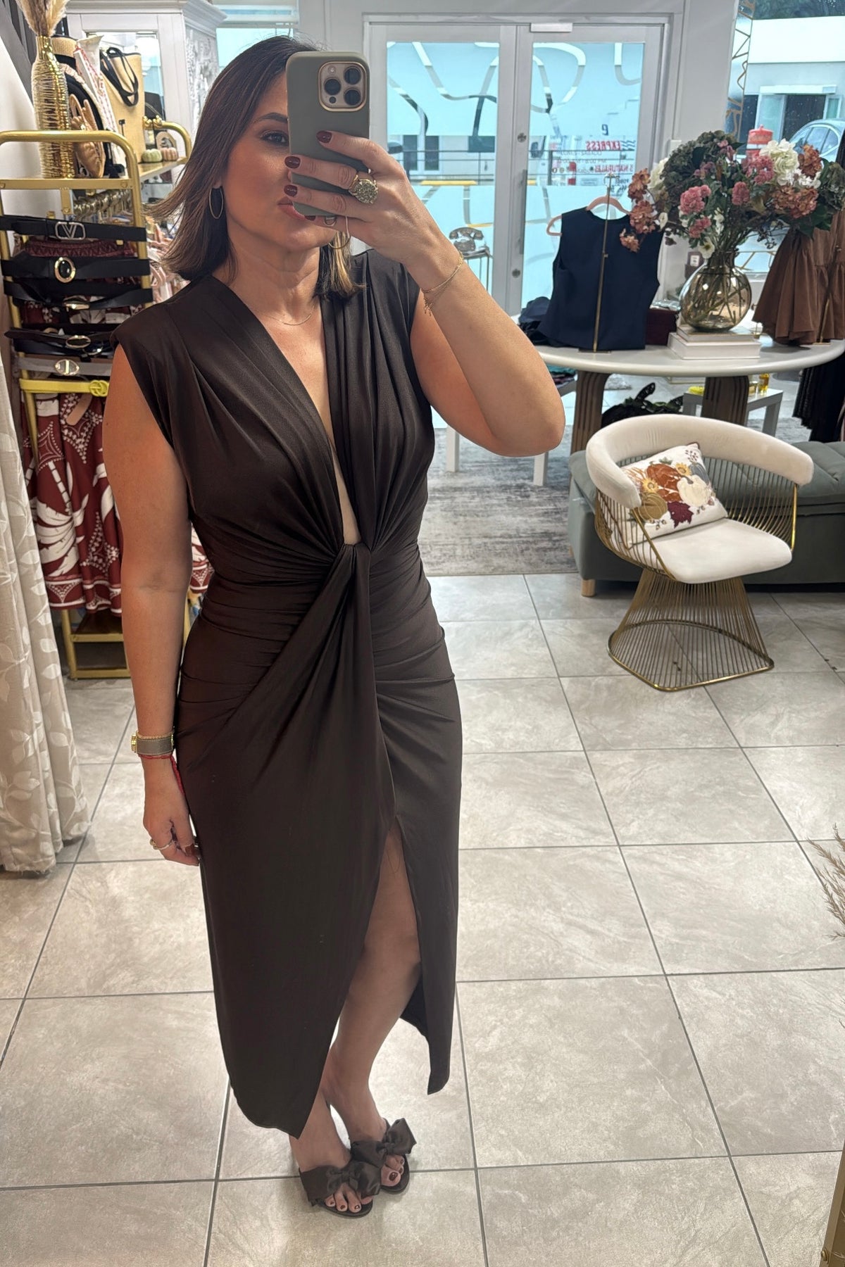 Brown Draped Dress