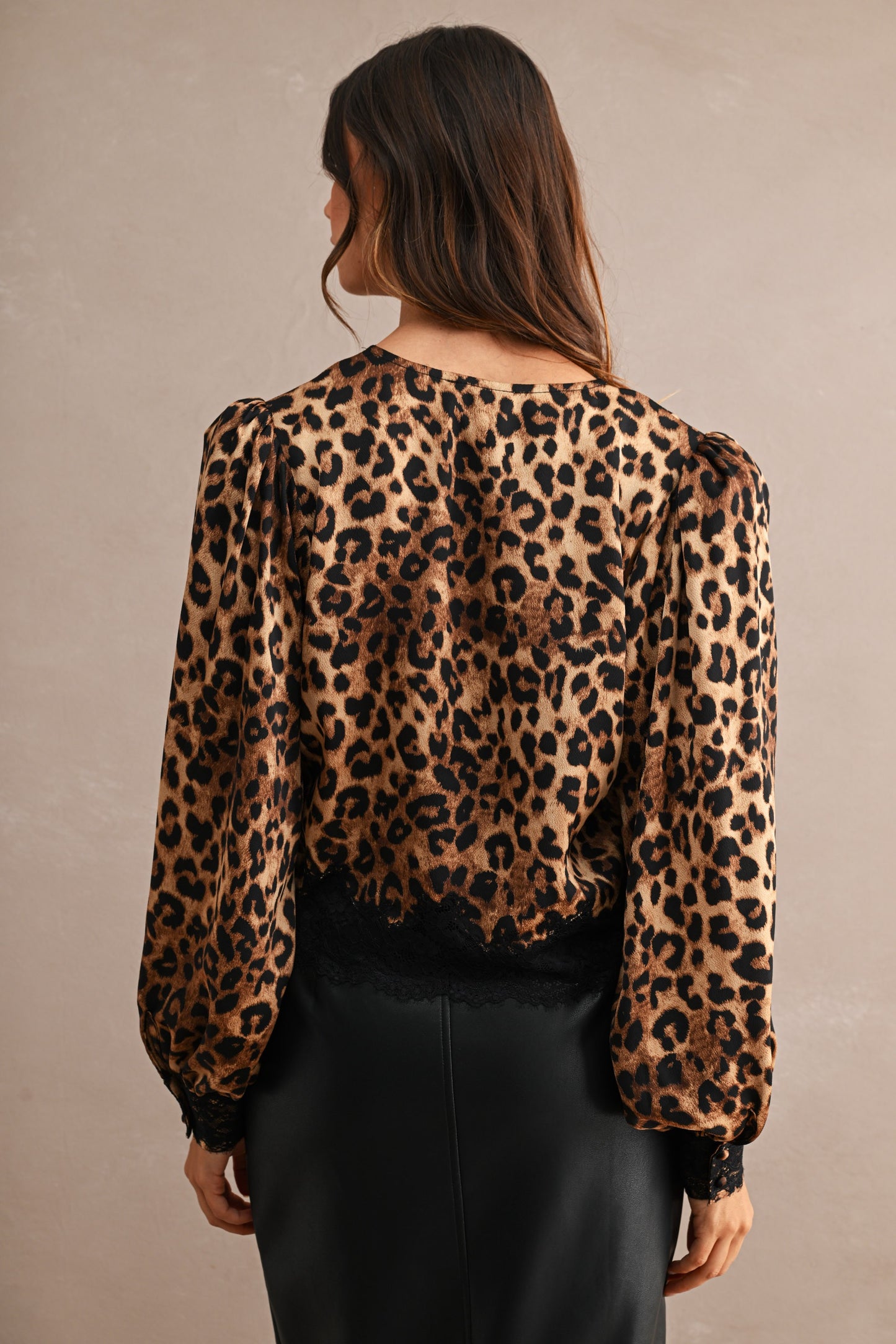 Leopard lace trim top