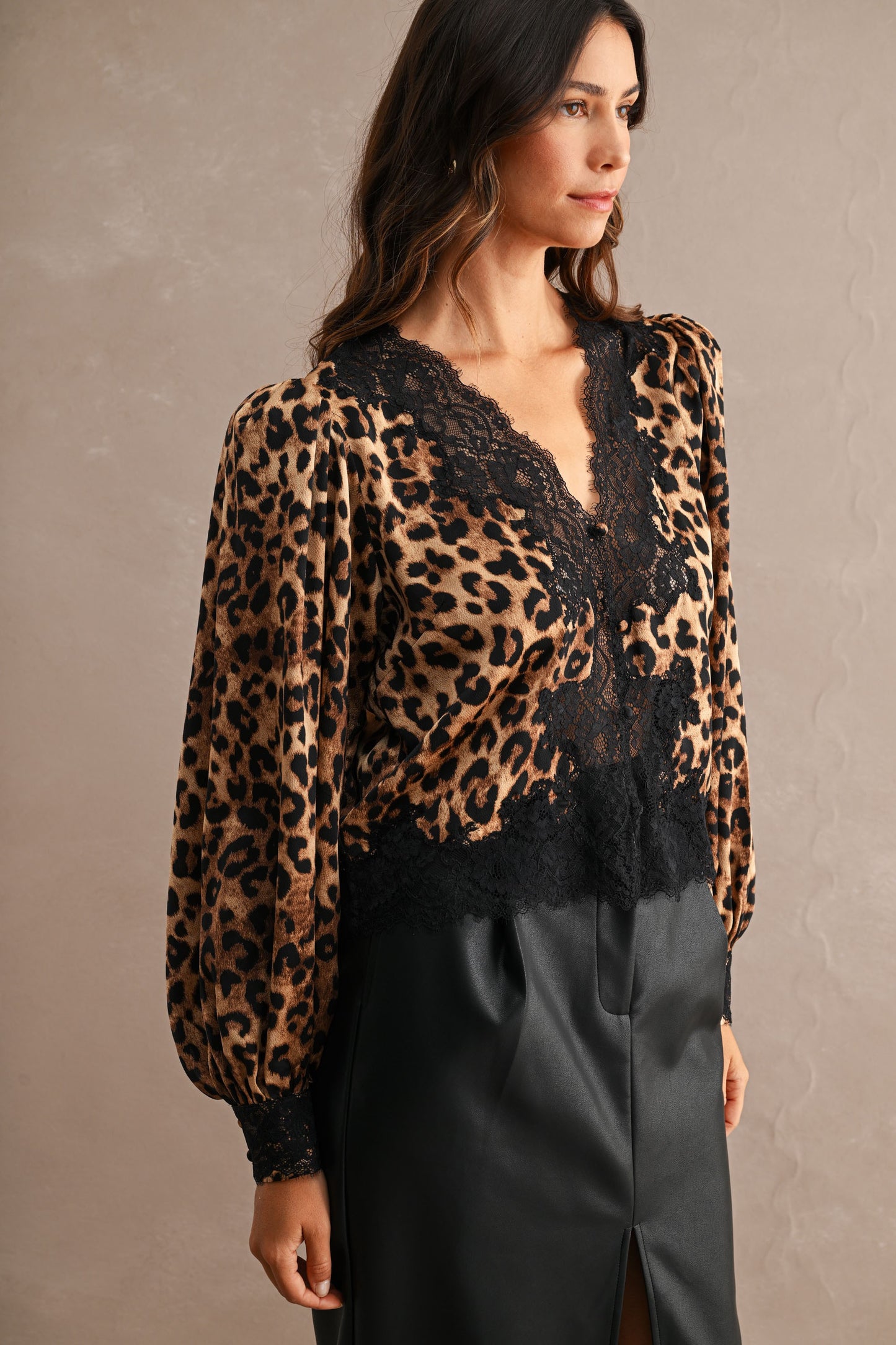 Leopard lace trim top