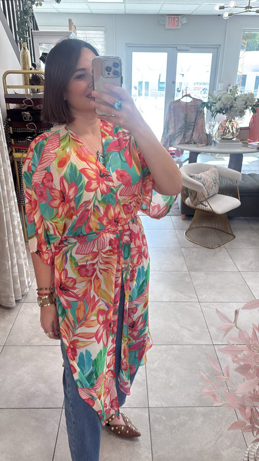 Hibiscus garden kimono top