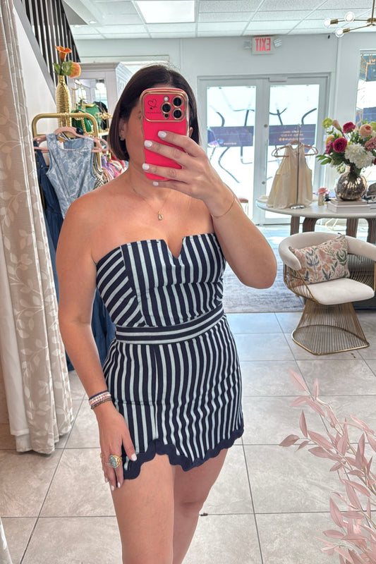 Stripe Strapless Romper